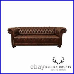 Ferguson Copeland Antique Mahogany Brown Tufted Leather New Chesterfield Sofa