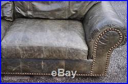 Ferguson Copeland LTD. Distressed Green Leather Sofa