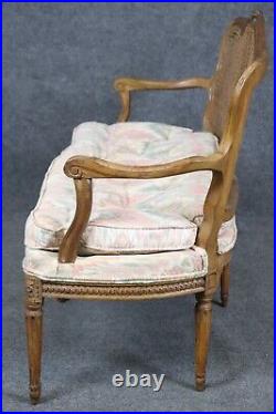 Finely Antique Carved French Louis XV Walnut and Cane Upholstered Settee Canape
