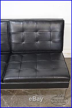 Florence Knoll Mid Century Modern Black Leather Chrome Frame Armless Sofa (B)