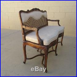 French Antique Walnut Settee Sofa with Caned Accents Antique Furniture