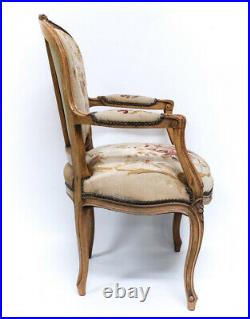French Aubusson Embroidered Tapestry Fauteuil Chair 19th Century