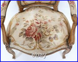 French Aubusson Embroidered Tapestry Fauteuil Chair 19th Century