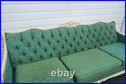 French Carved Painted Tufted Back Long Sofa Couch 2102