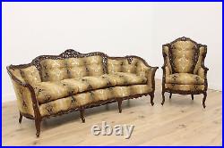 French Design Vintage Carved Birch Sofa or Couch, Flowers #48353