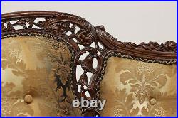 French Design Vintage Carved Birch Sofa or Couch, Flowers #48353