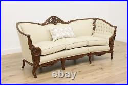 French Design Vintage Carved Sofa or Couch, Leather, Birds #50116