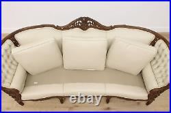 French Design Vintage Carved Sofa or Couch, Leather, Birds #50116