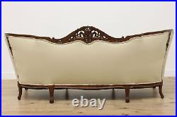 French Design Vintage Carved Sofa or Couch, Leather, Birds #50116