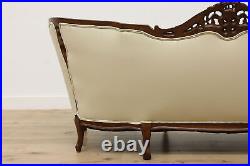 French Design Vintage Carved Sofa or Couch, Leather, Birds #50116