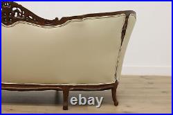 French Design Vintage Carved Sofa or Couch, Leather, Birds #50116