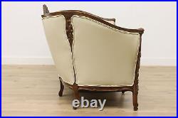 French Design Vintage Carved Sofa or Couch, Leather, Birds #50116