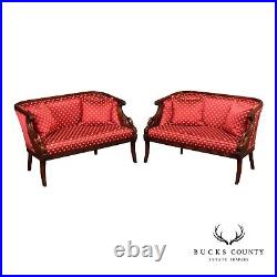 French Empire Pair of Swan Carved Mahogany Sofas