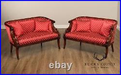 French Empire Pair of Swan Carved Mahogany Sofas