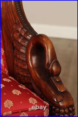 French Empire Pair of Swan Carved Mahogany Sofas