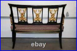 French Empire Style Ebonized Giltwood Carved Dolphins Settee Circa 1950