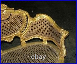 French Gilt Cane Caned Rococo Petite Canapé Chair Settee