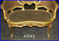 French Gilt Cane Caned Rococo Petite Canapé Chair Settee