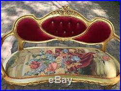 French Gobelin Louis XVI Style Sofa with Burgundy/Red Velvet