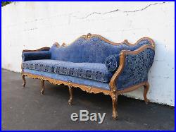French Heavy Carved Long Solid Wood Sofa Couch with Gold Highlight 8735