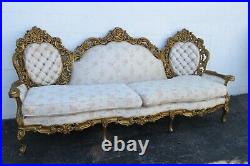 French Heavy Carved Painted Antique Gold Large Long Sofa Couch 2456