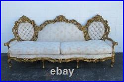 French Heavy Carved Painted Antique Gold Large Long Sofa Couch 2456