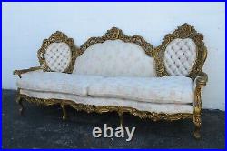 French Heavy Carved Painted Antique Gold Large Long Sofa Couch 2456