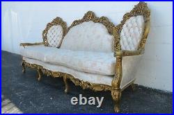 French Heavy Carved Painted Antique Gold Large Long Sofa Couch 2456