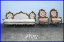 French Heavy Carved Painted Antique Gold Large Long Sofa Couch 2456