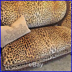 French Jaguar Silk Velvet Antique Canape Settee, 18th c. Walnut RARE
