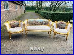 French Louis XVI Corbeille Sofa and Bergere Chairs Set 1950s