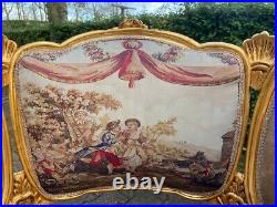 French Louis XVI Sofa Set (1940) in Beige Velvet, Silk Scenery