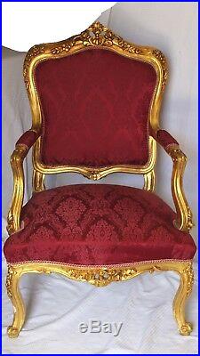 French Louis XVI Style Antique Gilded Chairs, Reupholstered Set of 2