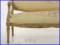 French Louis XVI Style Carved Giltwood Antique Settee Loveseat Sofa, 19th C