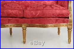 French Louis XVI Style Carved Giltwood Canape Settee Sofa, 20th Century