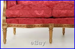 French Louis XVI Style Carved Giltwood Canape Settee Sofa, 20th Century