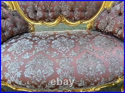 French Louis XVI Style Red Silk Upholstered Sofa