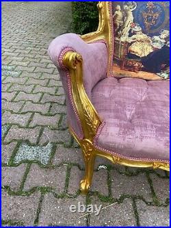 French Louis XVI Style Settee in Velvet and Gobelin