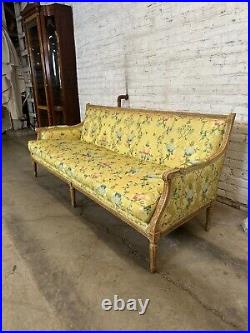 French Louis XVI Style Yellow Settee Sofa Floral Upholstered in Fine Silk WOW