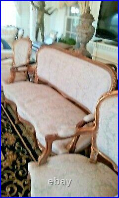 French Louis XV SETTEE Canape and 2 Arm Chairs, Giltwood-FADED GLORY
