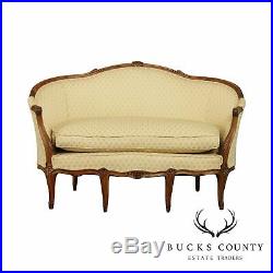 French Louis XV Style Antique Carved Walnut Frame Loveseat