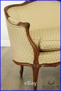 French Louis XV Style Antique Carved Walnut Frame Loveseat