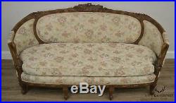 French Louis XV Style Antique Fine Swan Carved Walnut Frame Sofa