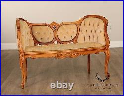 French Louis XV Style Carved Frame Settee Sofa