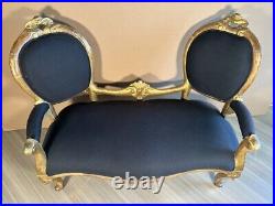 French Louis XV Style Giltwood & New Upholstery
