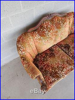 French Louis XV Style Settee Sofa Vintage Walnut Frame 60W