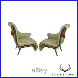 French Louis XV Style Vintage Pair Silver Gilt Recaimer's Small Chaise Lounges