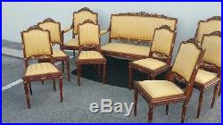 French Louis xvi set walnut ribbon carved gold gild imperial yellow upholstery