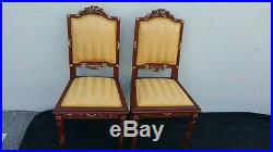 French Louis xvi set walnut ribbon carved gold gild imperial yellow upholstery