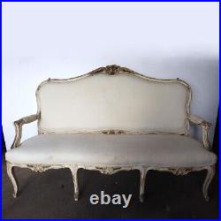 French Rococo Revival Painted Beechwood Cotton Upholstered Settee
